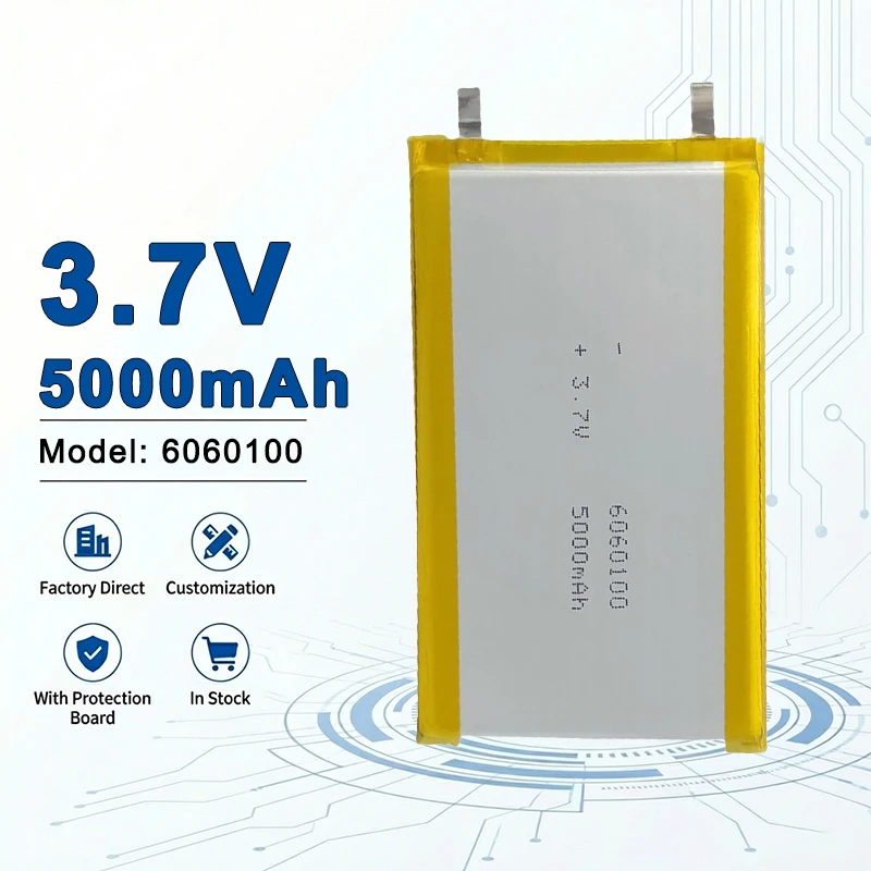 

Аккумулятор LiPo 6060100 перезаряжаемый, большой емкости, 3.7В 5000мАч, литий-полимерный аккумулятор 606090 для повербанка 502040 656090