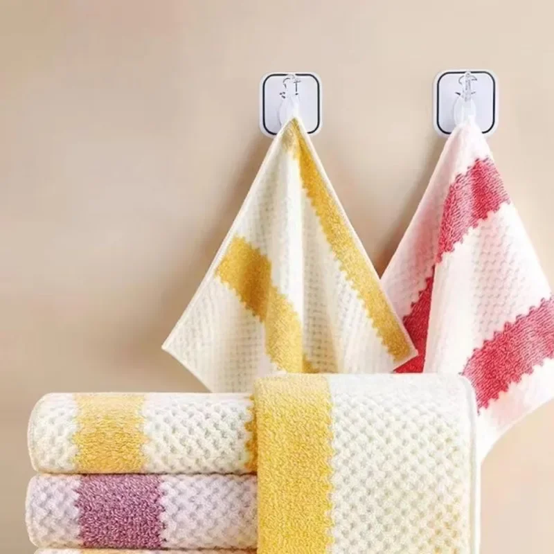 5 Pcs/Set Kitchen Strong Absorbent Cloth with Lock Edge Stripes Cleaning Coral Fleece Dishwashing Cloth Easy Clean Scouring Pad