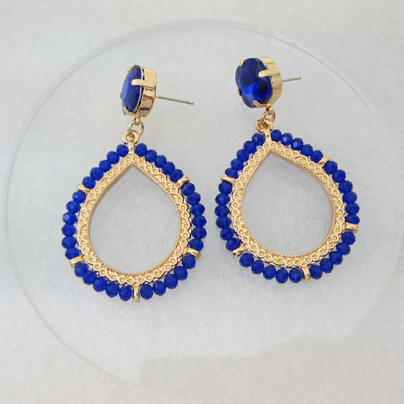 Fashion Fine Crystal Beads Dangle Earrings Hollow Water Drop Earrings For Women Boho Oorbellen