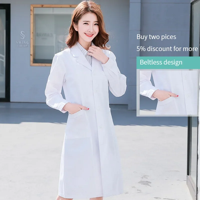 

Long Sleeve Scrub Top Women Fashion Uniforms Coat with Adjustable Waist Belts