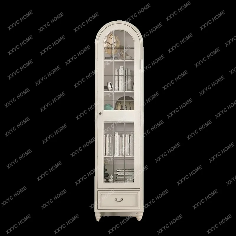

LSolid wood bookcase arched with door storage floor bookshelf single door living room home storage bedroom vertical cabinet