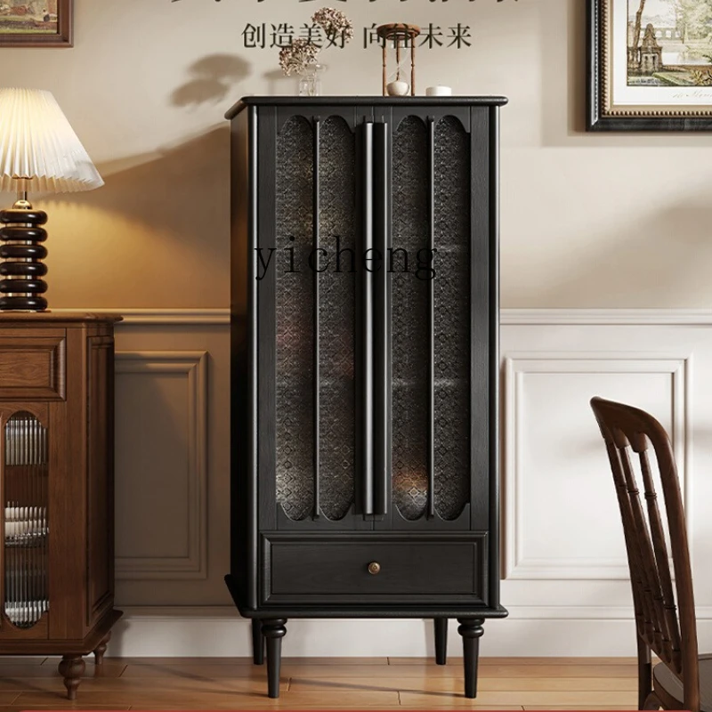 

ZK American solid wood wine cabinet glass door display cabinet living room French light luxury white and red wine cabinet