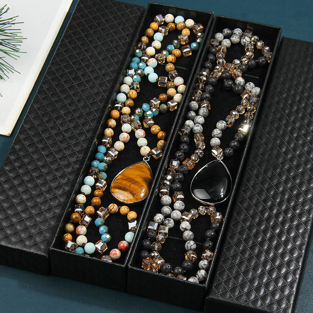 

Natural stone crystal necklace Boho Feng Shui Drop Pendant Necklace Women's Accessories Handmade Long Necklace