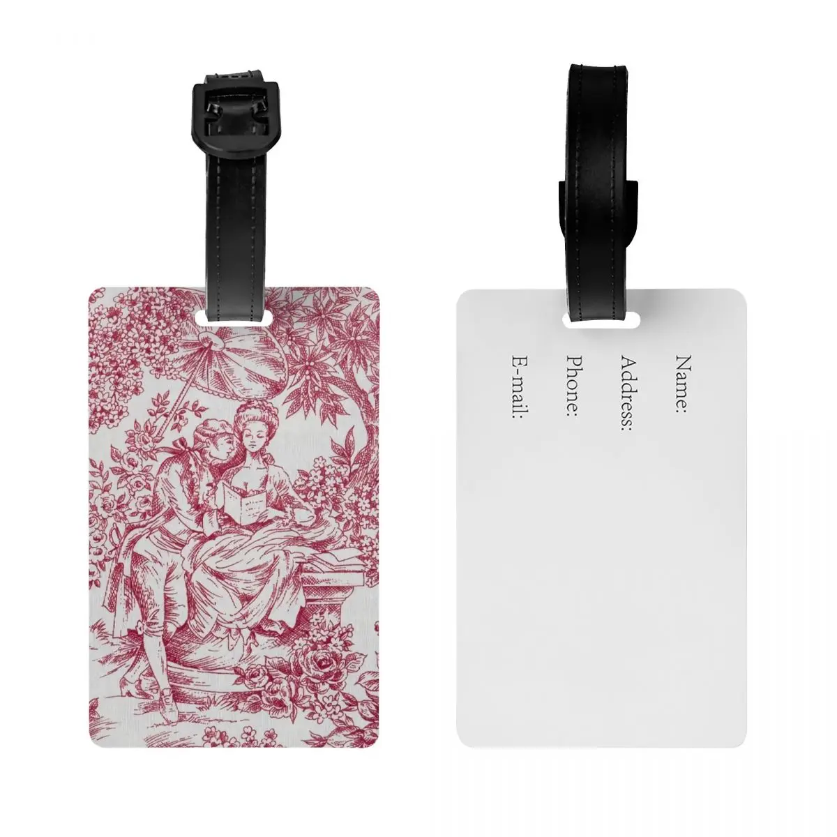 Custom Vintage French Toile De Jouy Motif Pattern Luggage Tag Travel Bag Suitcase Privacy Cover ID Label