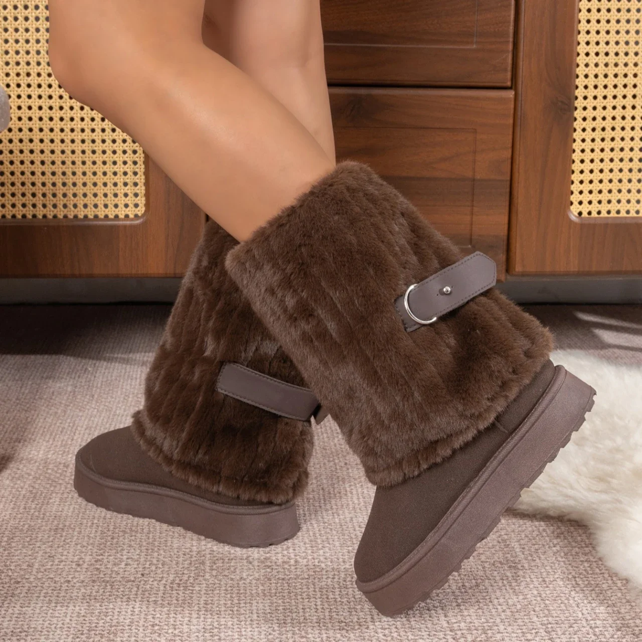 Neue Plattform-Baumwollschuhe, warme und flauschige Hosen, Stiefel. – Detail 2