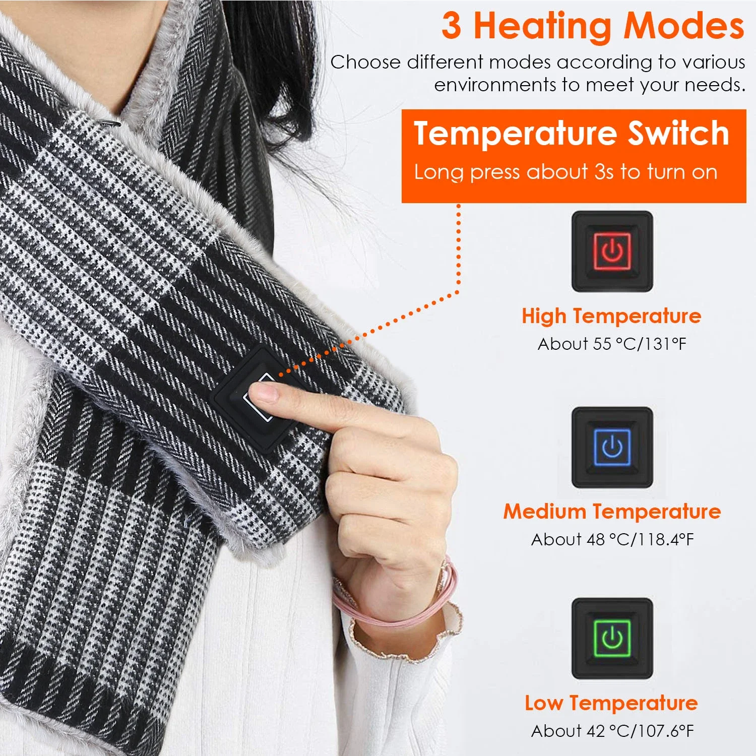 Electric Heated Scarf USB Heating Neck Wrap Unisex Winter Heated Neck Shawl Never Out of Date Keep Warm and Stylish Winter