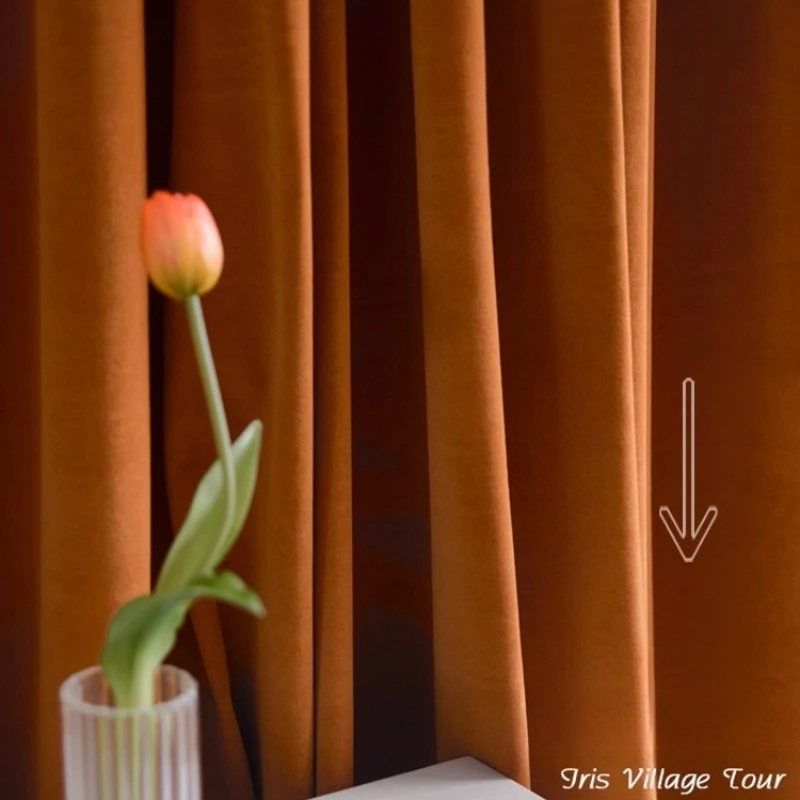 Customized Fashion Caramel Orange Best Quality Matte Velvet Curtains for Living Dining Room Blackout Bedroom Luxury White Tulle