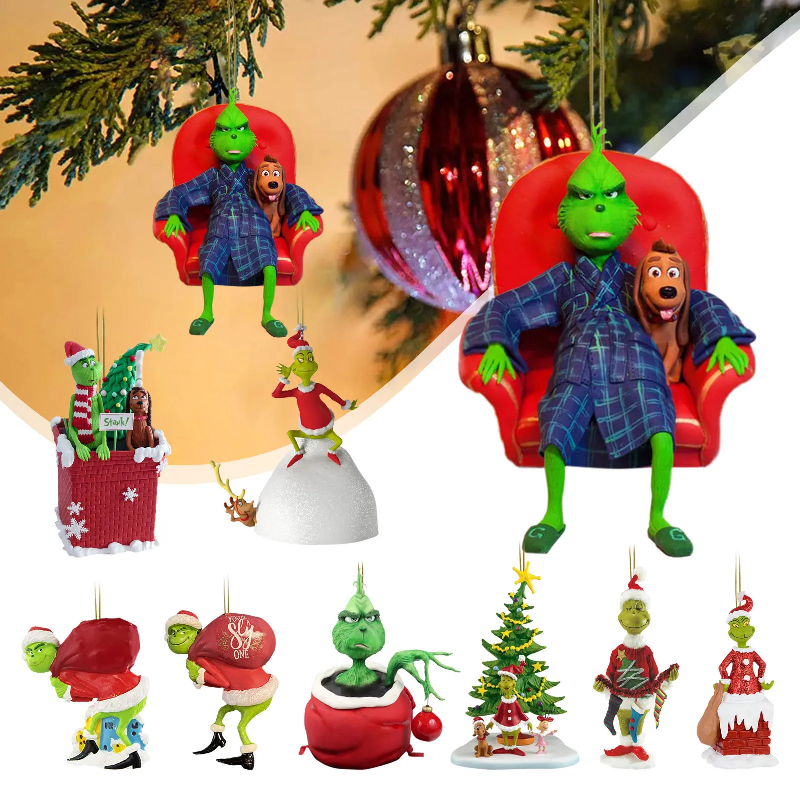 9PC Christmas Ornaments Tree Christmas Decorations Creative Decoration Resin Accessories Christmas Decorations