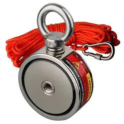 180KG Double Side Strong Neodymium Magnet Search Magnetic Super Power Salvage Fishing Magnet with Searching 15M Rope