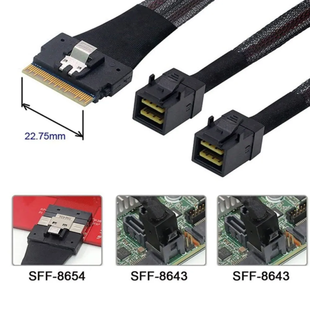 SlimSAS SFF-8654 8i 4.0 to 2X SAS HD 8643 Server Internal Connection Cable 0.5m
