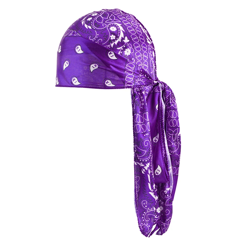 Amoeba Print Seidige Durag Bandanas Lange Schwanz Piraten Turban Kappe Cashew Blume Durag Turban Outdoor Radfahren Reiten Straße Hut Hijab – Detail 10