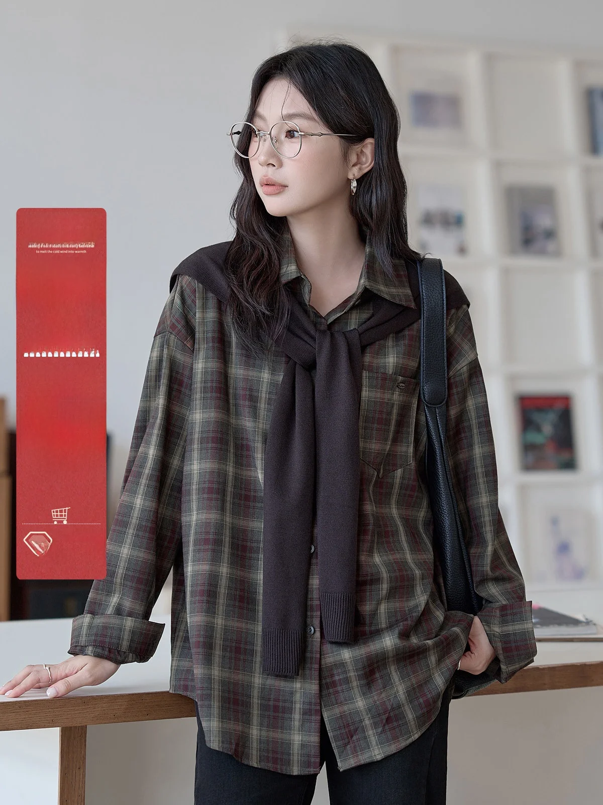 

HuiXi Women's Collar Plaid irt Loose Fit Autumn Winter New Sle Retro Ele Versatile Top Korean Sle Long Sve