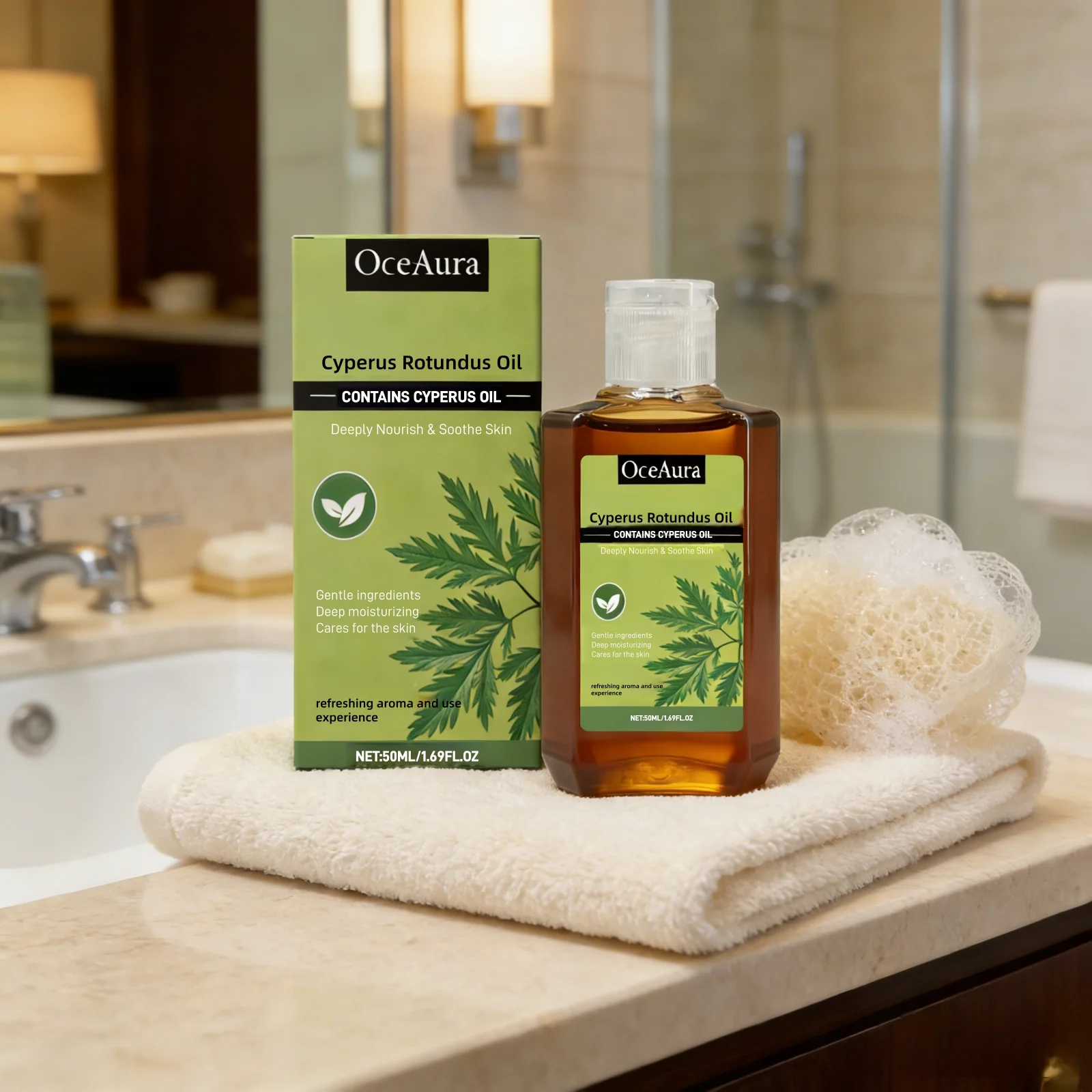 OceAura Cyperus Rotundus Oil Deep Hydration Repair Skin Soothing Improve Redness Non Greasy Massage Oil for the Body Care 50ml