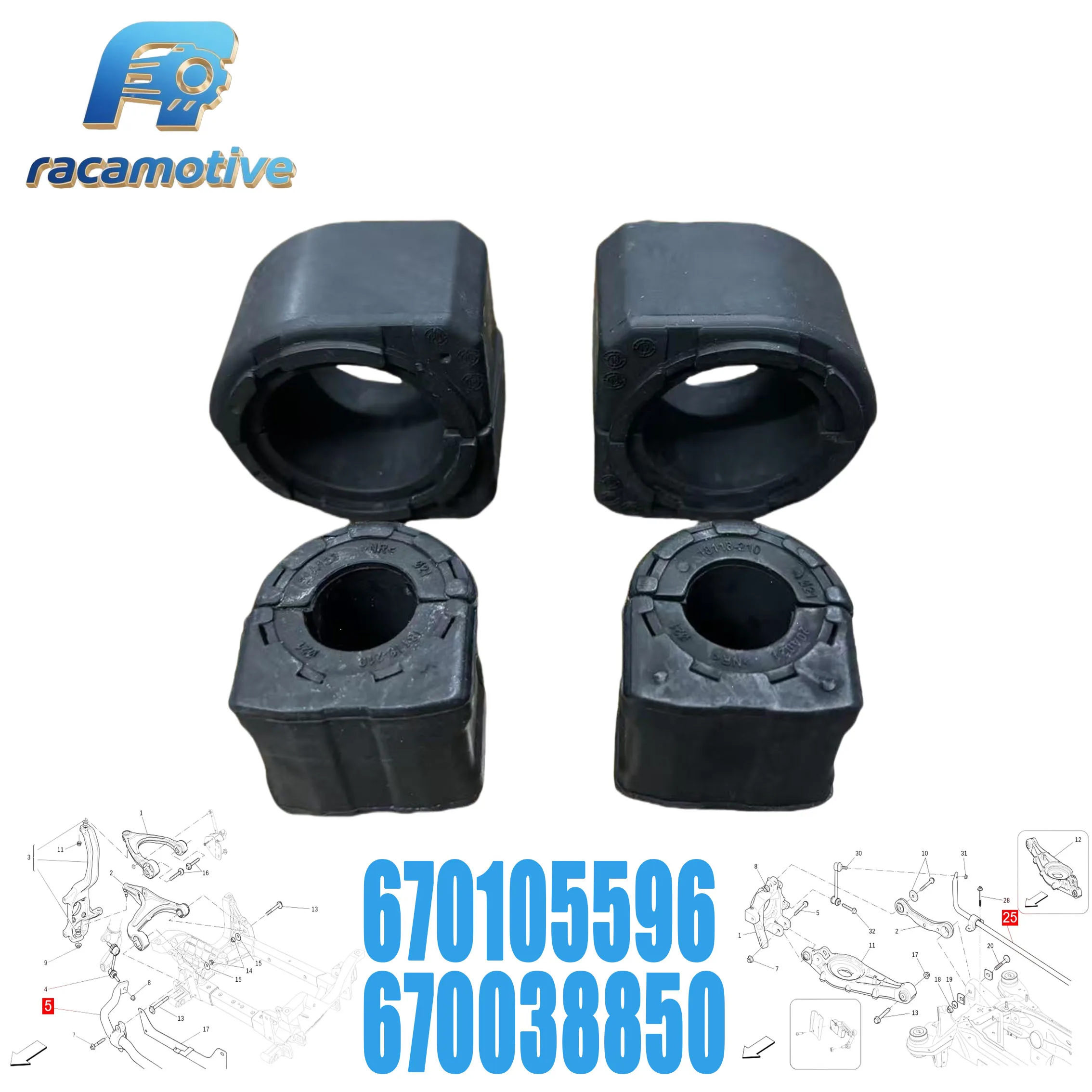 670105596 670038850 Fits Maserati LEVANTE (M161) 2016- front and rear suspension stabilizer anti-roll bar bushings.