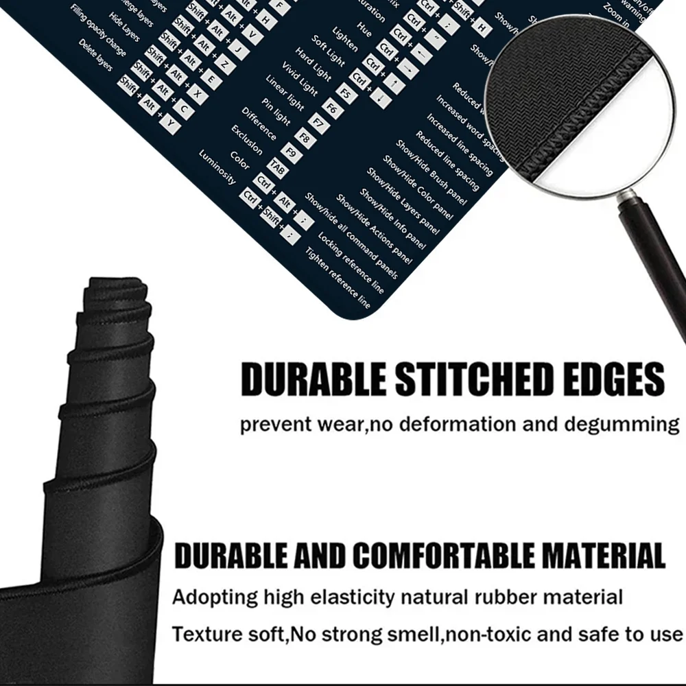 AI Shortcuts Mouse Pad Large Gaming Desk Mat Offices Accessories Keyboard Pad With Non-Slip Rubber Base Stitched Edge Deskpad