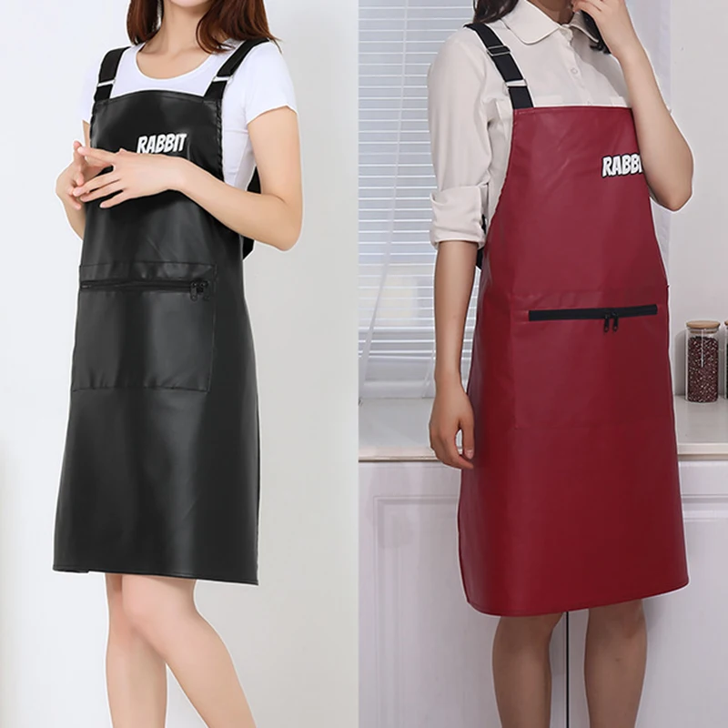 PU Leather Waterproof Apron Strap Adjustable Anti-Fouling Oil-proof Cafe Restaurant Cooking Cleaning Apron