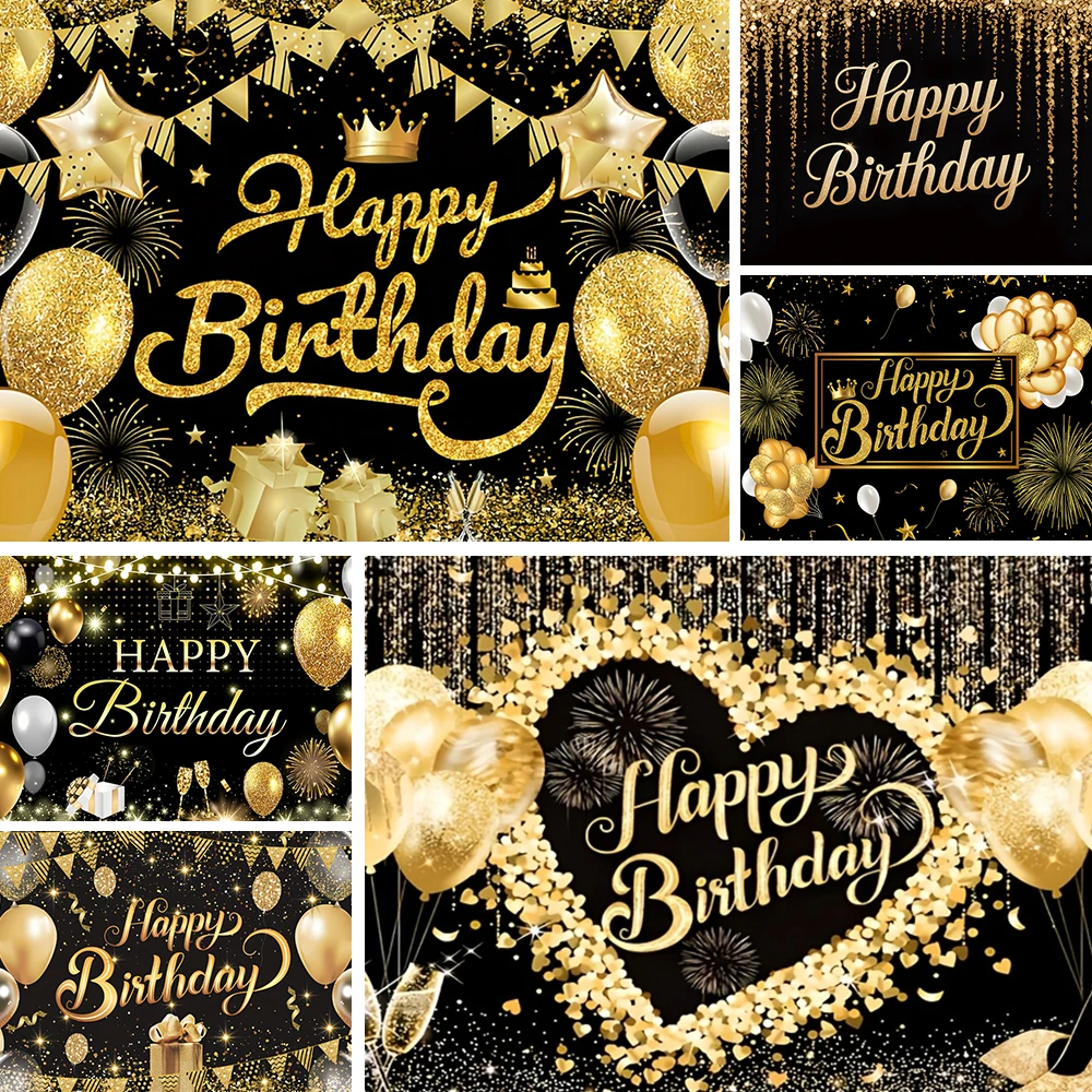 

Black Gold Birthday Party Decoration Theme Backdrop Banner Balloons Background Photography Props Banner Supplies Kids Gift