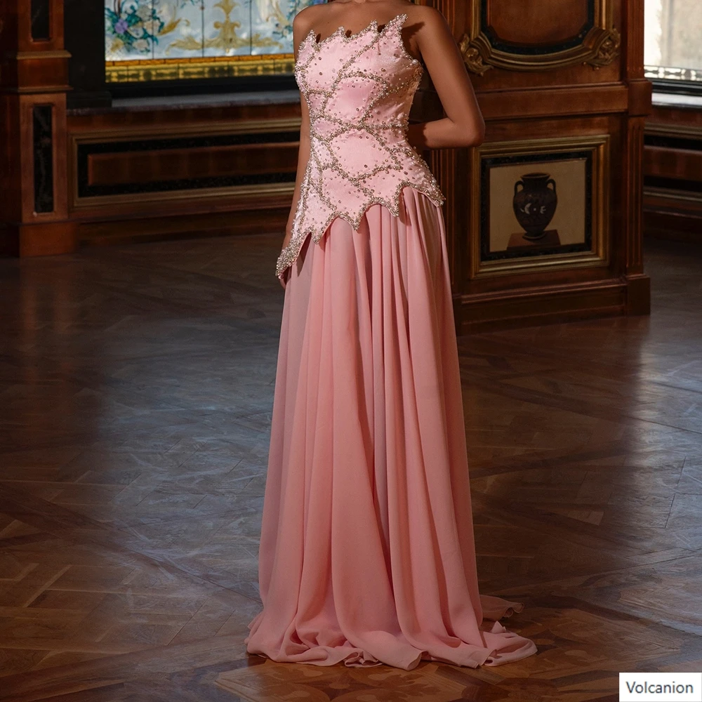 Maßgeschneiderte A-Linie-Abendkleider, bodenlang, trägerlos, ärmellos, Abendkleid, modisches, mit Perlen verziertes, schlichtes, drapiertes Partykleid mit Kristallen