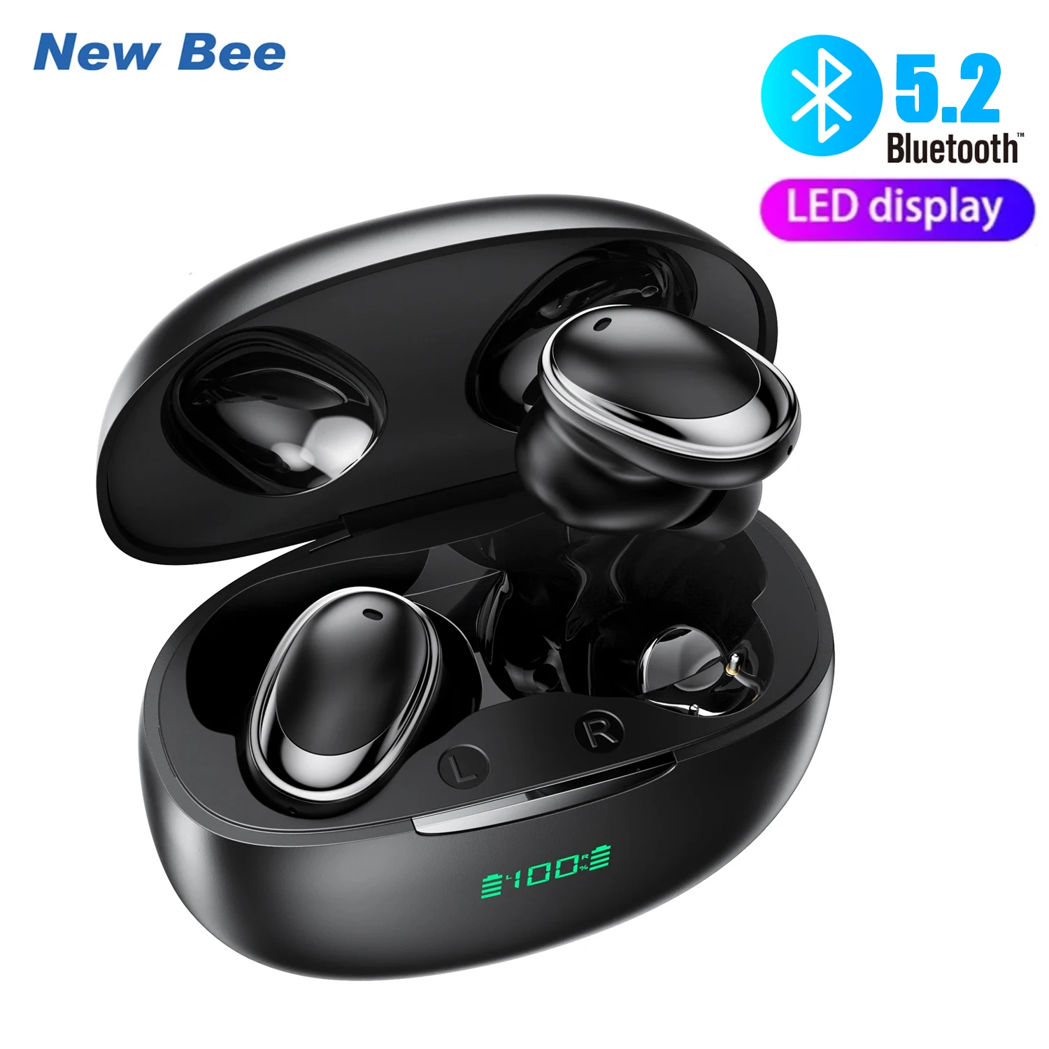 New Bee CT02 Bluetooth Wireless Earbuds TWS Headphones Headset with LED Display Earphones Hands-free with Dual Mics for Xiaomi