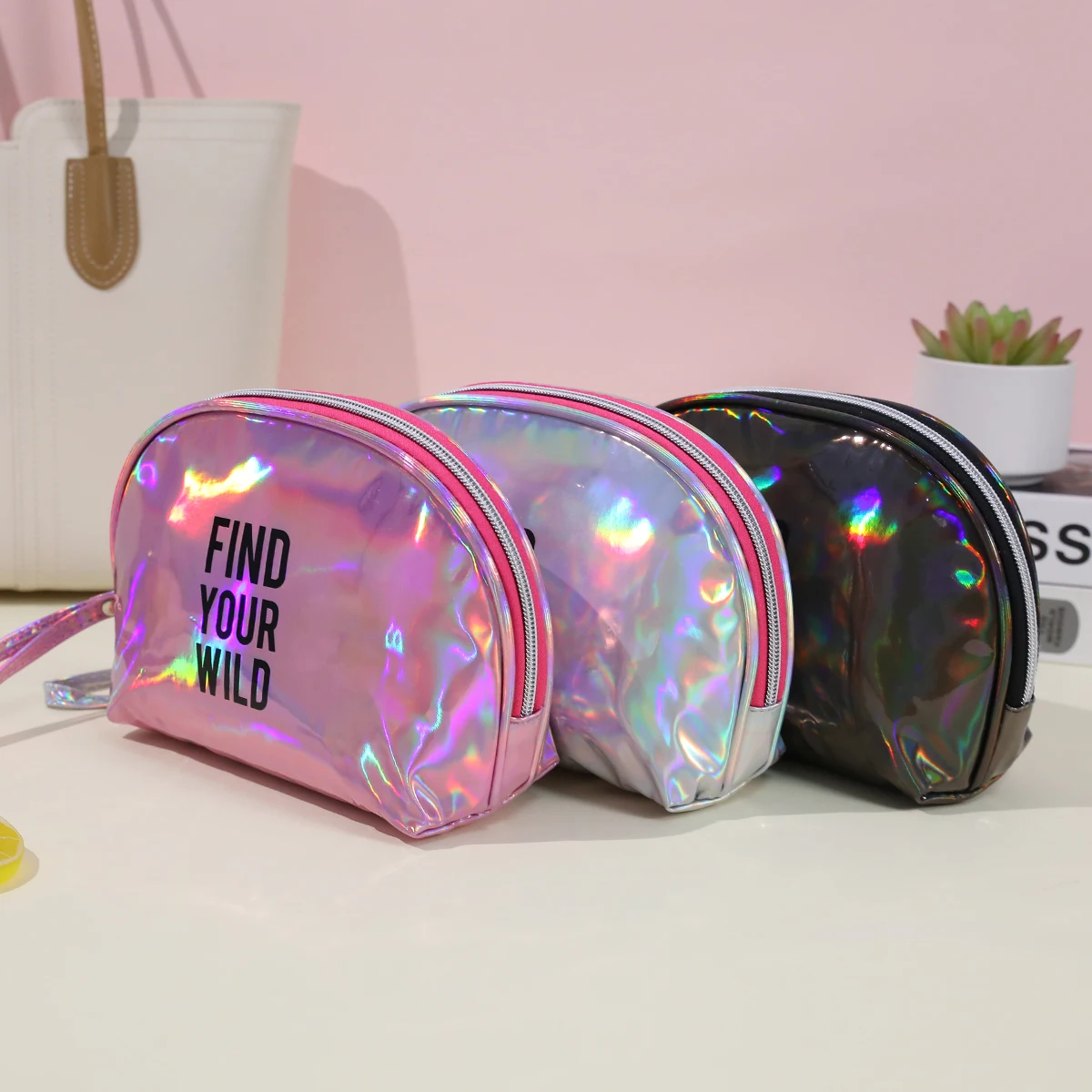 Fashion waterproof laser PU cosmetic bag colorful semicircular large-capacity portable wash ladies storage bag