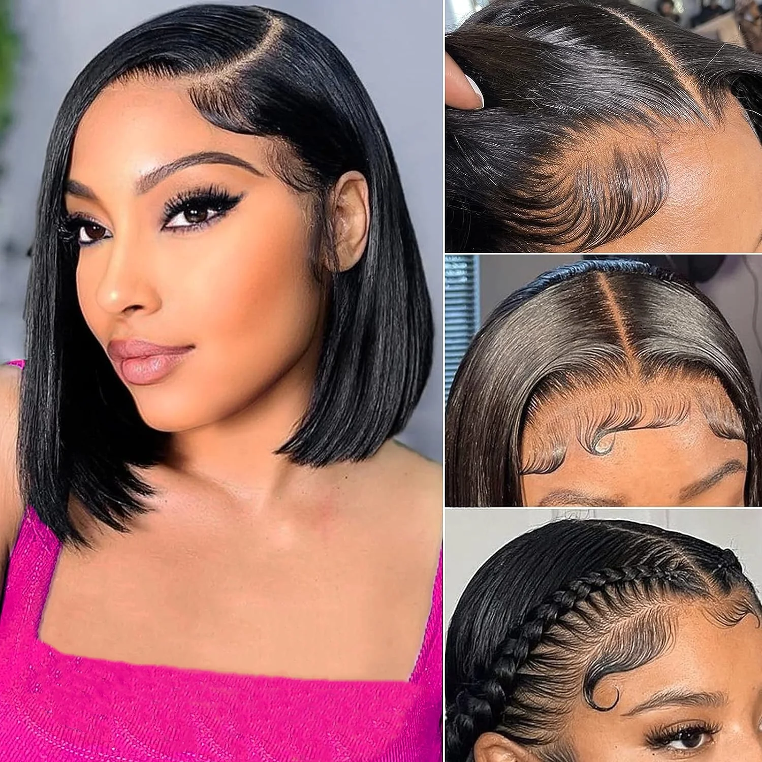 Short Bob Wig Human Hair 13x4 Transparent Lace Front Wigs 180% Brazilian Straight Bob Hair Wig for Blackl Women Natural Color image 2