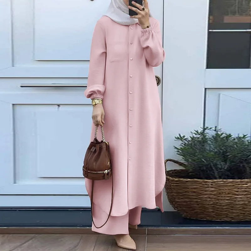 

Muslim women's dress Arabic style two-piece spring and autumn new long-sleeved shirt pants suit