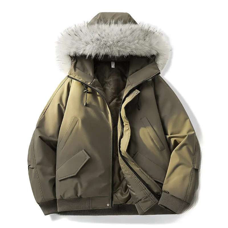 

Мужская зимняя утепленная хлопковая куртка с капюшоном на молнии, устойчивая к холоду, однотонная, в американском ретро-стиле, с меховым воротником