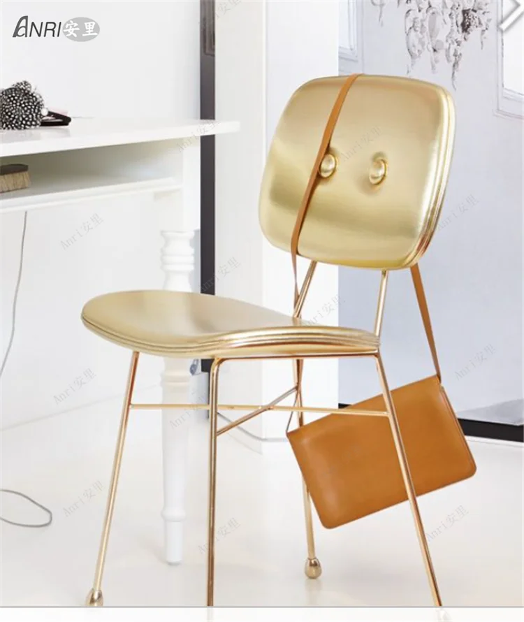 Nordic light luxury backrest dining chair special-shaped creative designer golden dressing single leisure chair customization