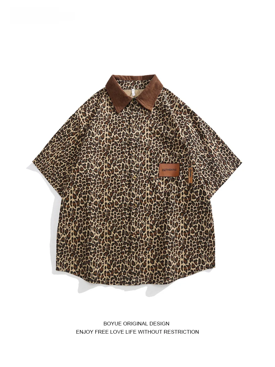 

Boyue American Sle Street Light Corduroy Collar Leopard Print irt Personali Haome Creative Trendy ort Sve...