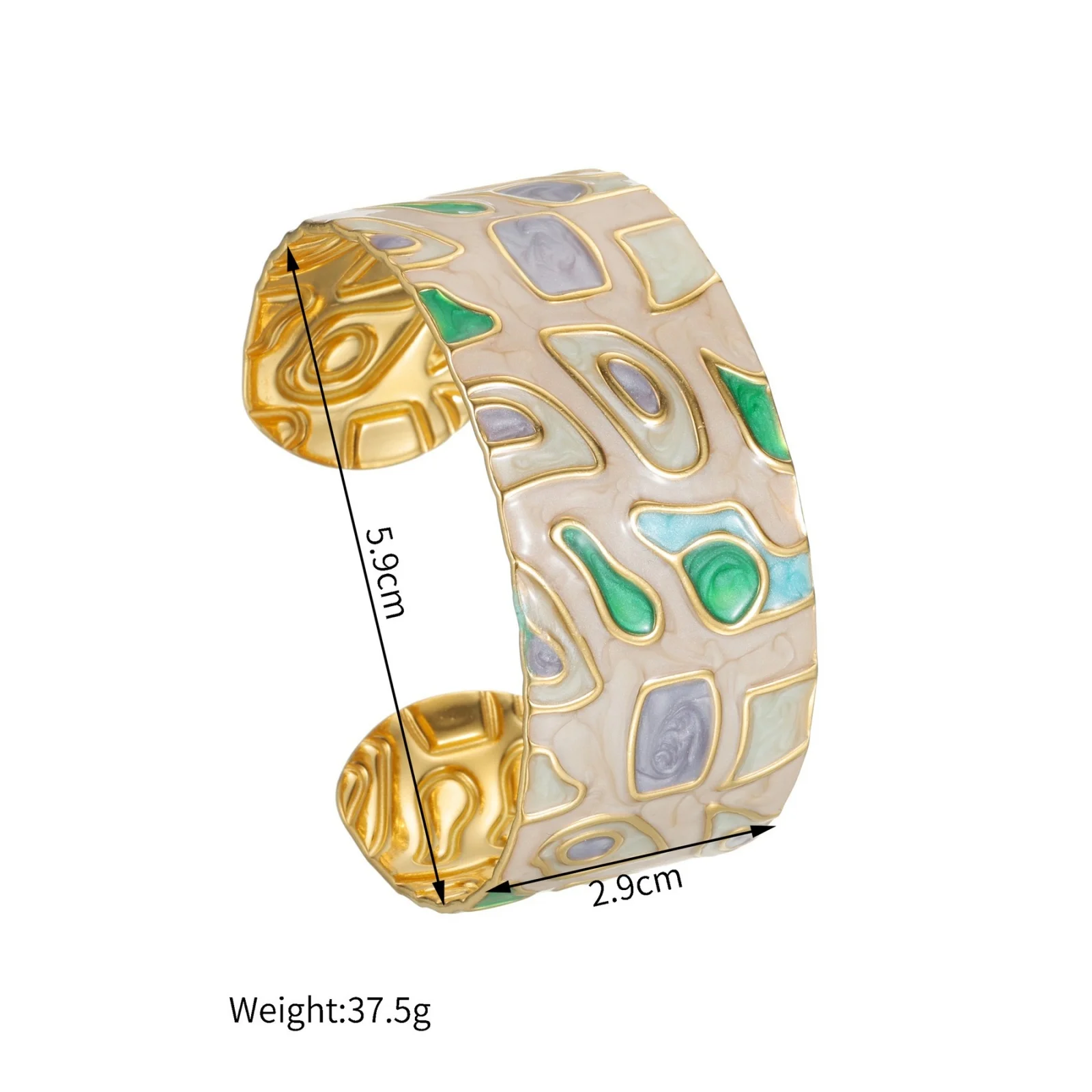 1 PC Multicolor Enamel 304 Stainless Steel Bangles Bracelets 18K Gold Plated Women's Exquisite Stylish Gift Jewelry 5.9cm Dia.