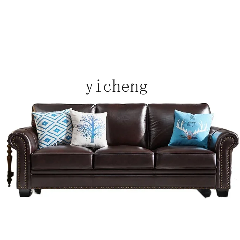 sofa leather rural three-person small apartment living room furniture first layer cowhide art simple beauty sofa