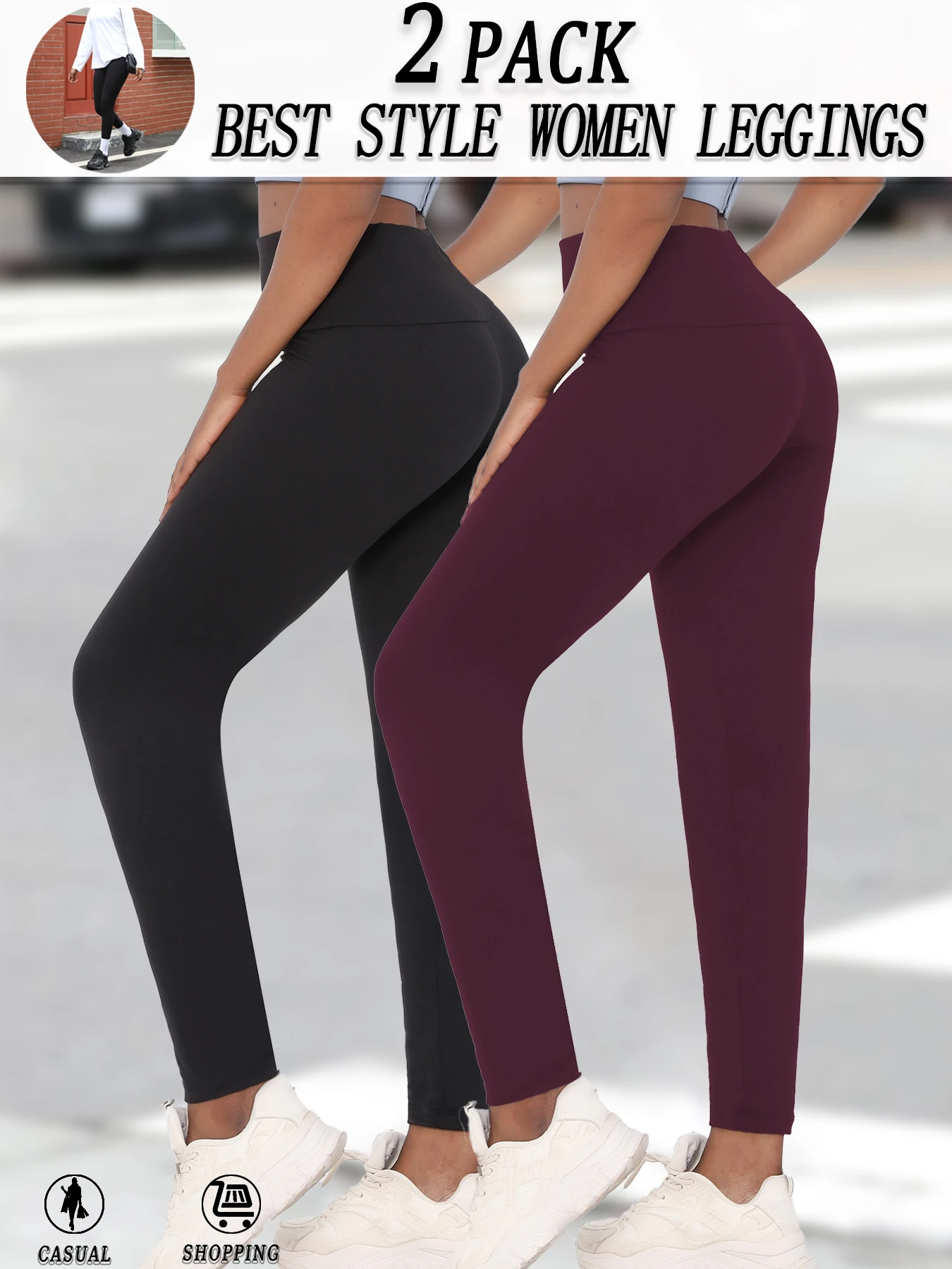 

2 Pack Women's Super Soft Leggings High Waisted Tummy Control No See Through Workout Yoga Running Athletic Push Up Gym Leggings