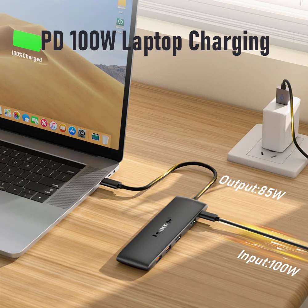 

USB-концентратор 10-в-1, 4K @ 30 Гц, сверхразрешение, адаптер-сплиттер PD100W для ноутбука Macbook, USB-расширитель, док-станция
