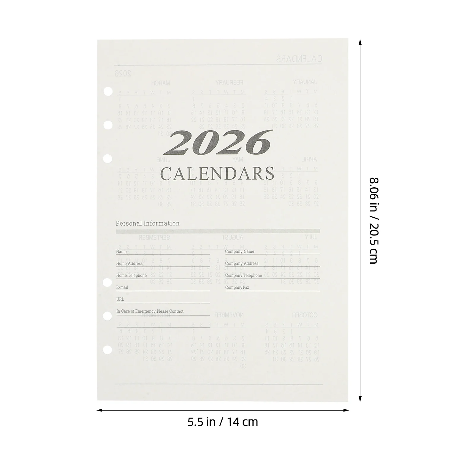 Monthly Planner Refills Loose Leaf Paper Inserts 6-Hole A5 Size Refillable Planner Pages Daily Agenda Sheets 2026 Inserts