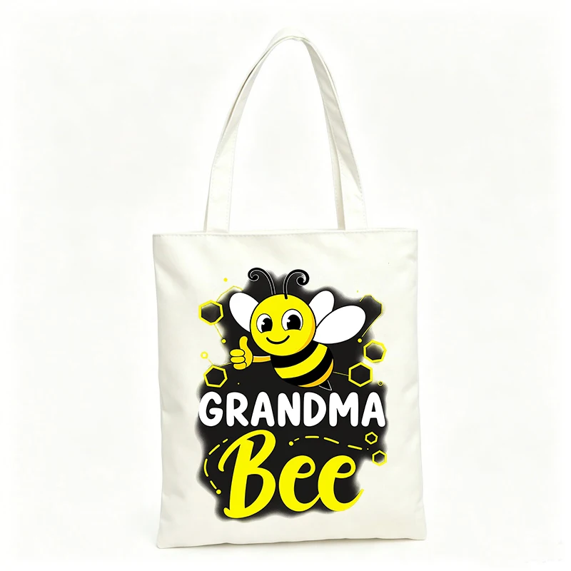 Grandma's canvas tote bag with bee and honeycomb graphic, ideal for casual daily use and gift giving