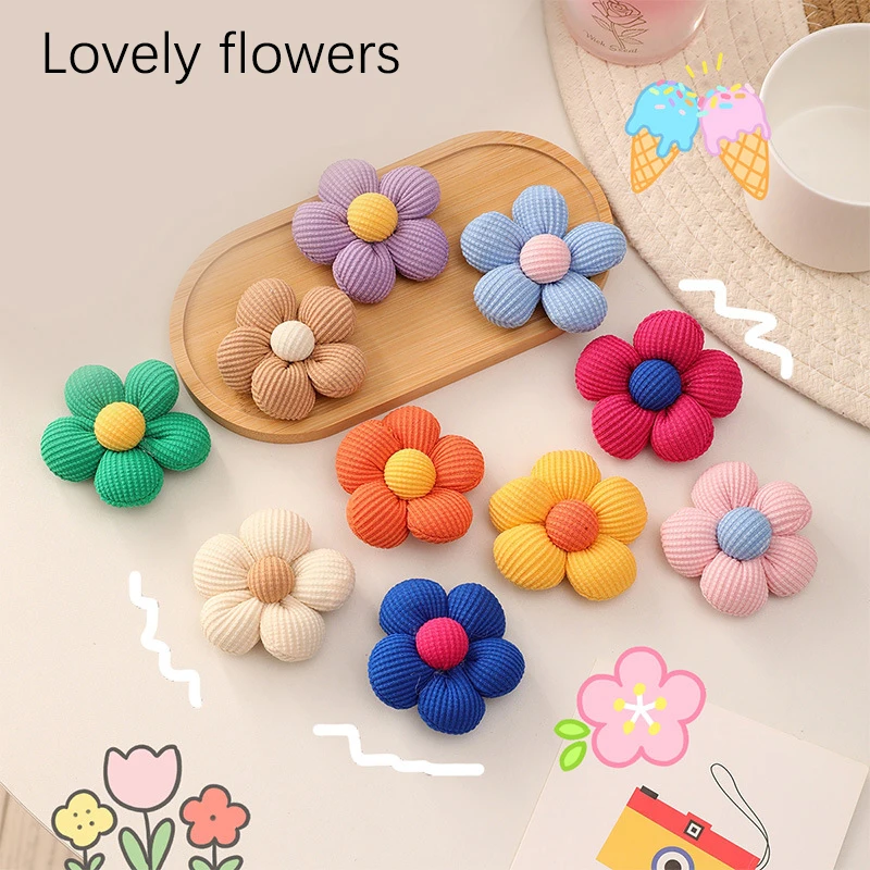 Handmade Fabric Cute Color Flowers Padded Appliques For DIY Headwear Hairpin Clothing Patches Crafts Decoration Accessories