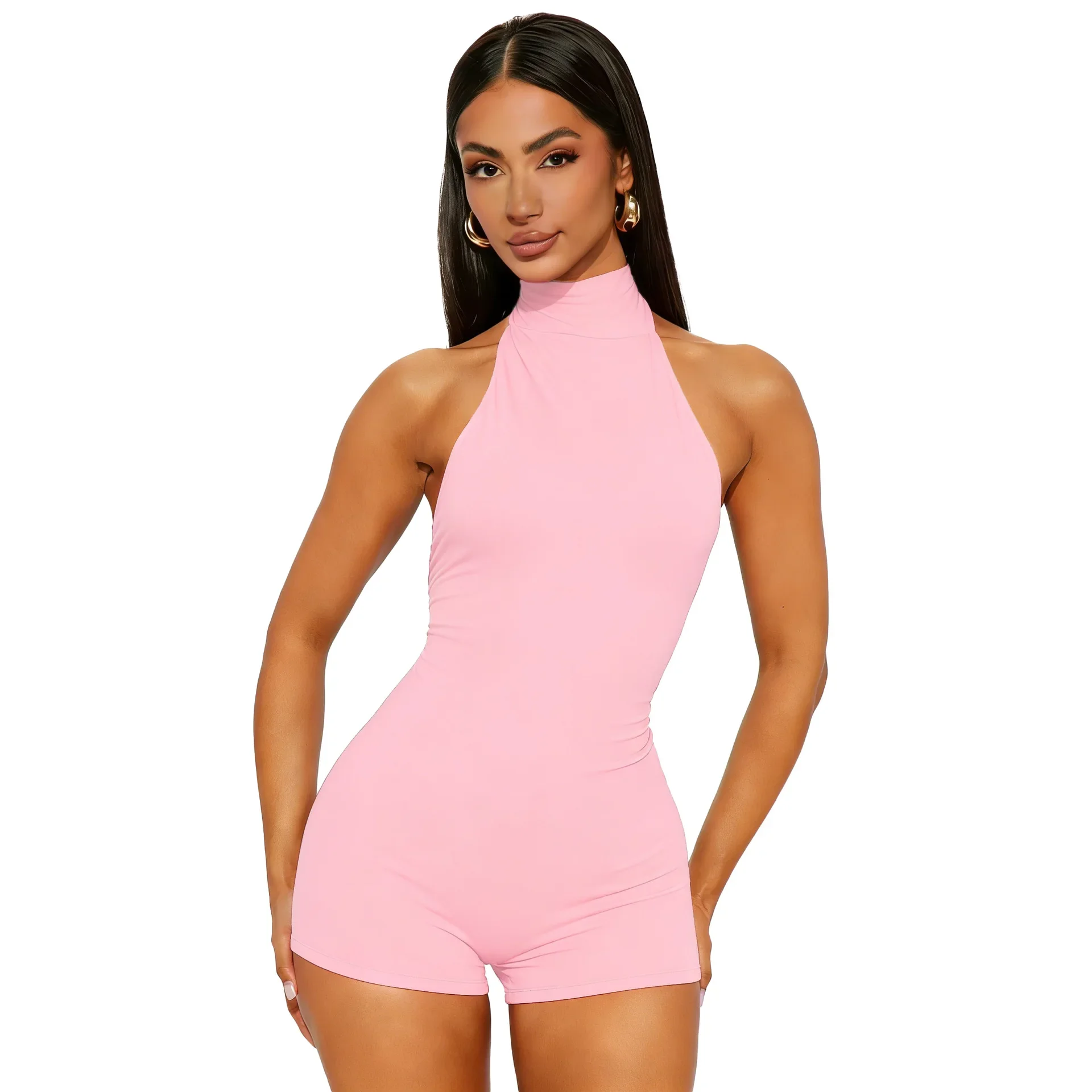 2026 Neu eingetroffen: Ärmelloser High-Neck Halter-Romper für Damen mit Rückenausschnitt, figurbetonter kurzer Overall für Abendveranstaltungen und Partys – Detail 19