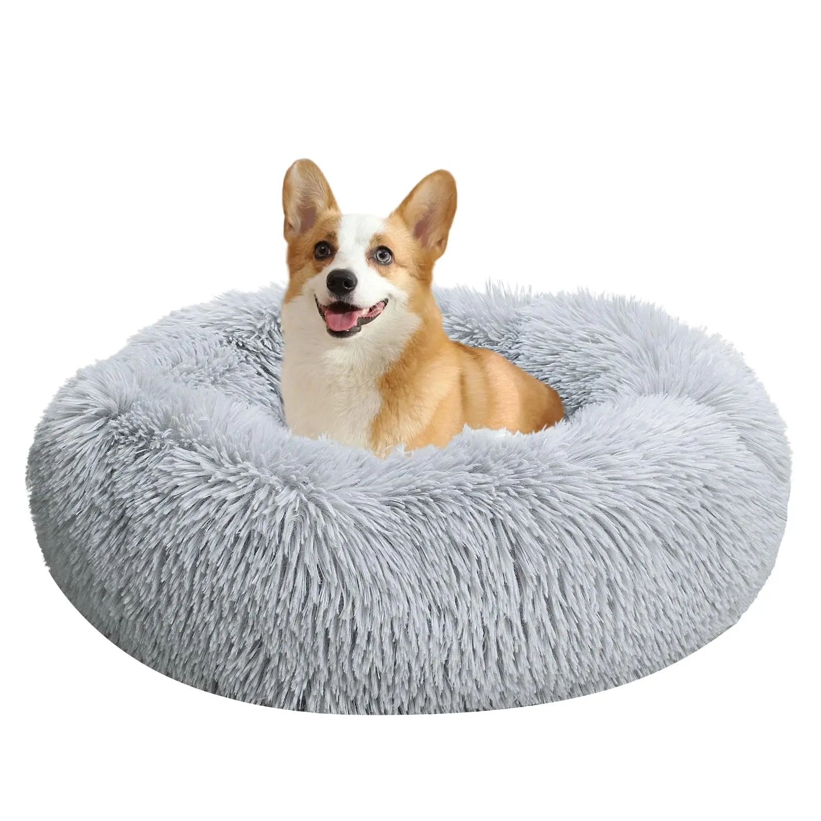 Flauschiges Plüsch-Hundekatzenbett, superweiches Katzenbett, langes Plüsch-saisonliches Universal-Dekoration, 40–70 cm, rundes Haustierbett für großes Hundebett