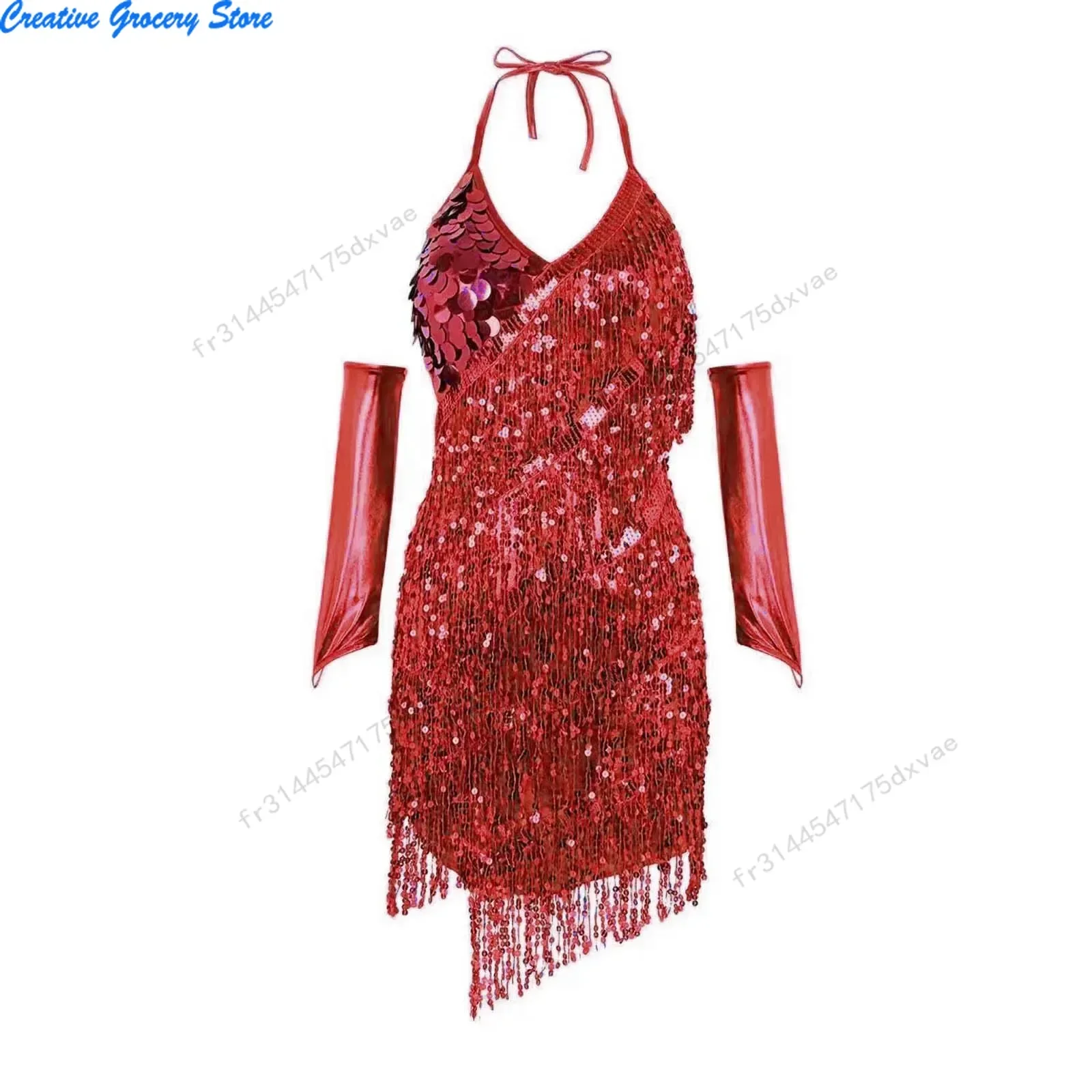 فستان قصير مرقع بشراشيب مطرز للنساء ملابس الرقص اللاتينية فستان متعدد الألوان بدون ظهر غير منتظم بأكمام طويلة