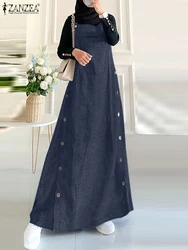 Stylish Autumn Overalls Dress 2024 ZANZEA Muslim Fashion Dress Abaya Summer Women Sleeveless Sundress Maxi Vestidos IsIamic Robe