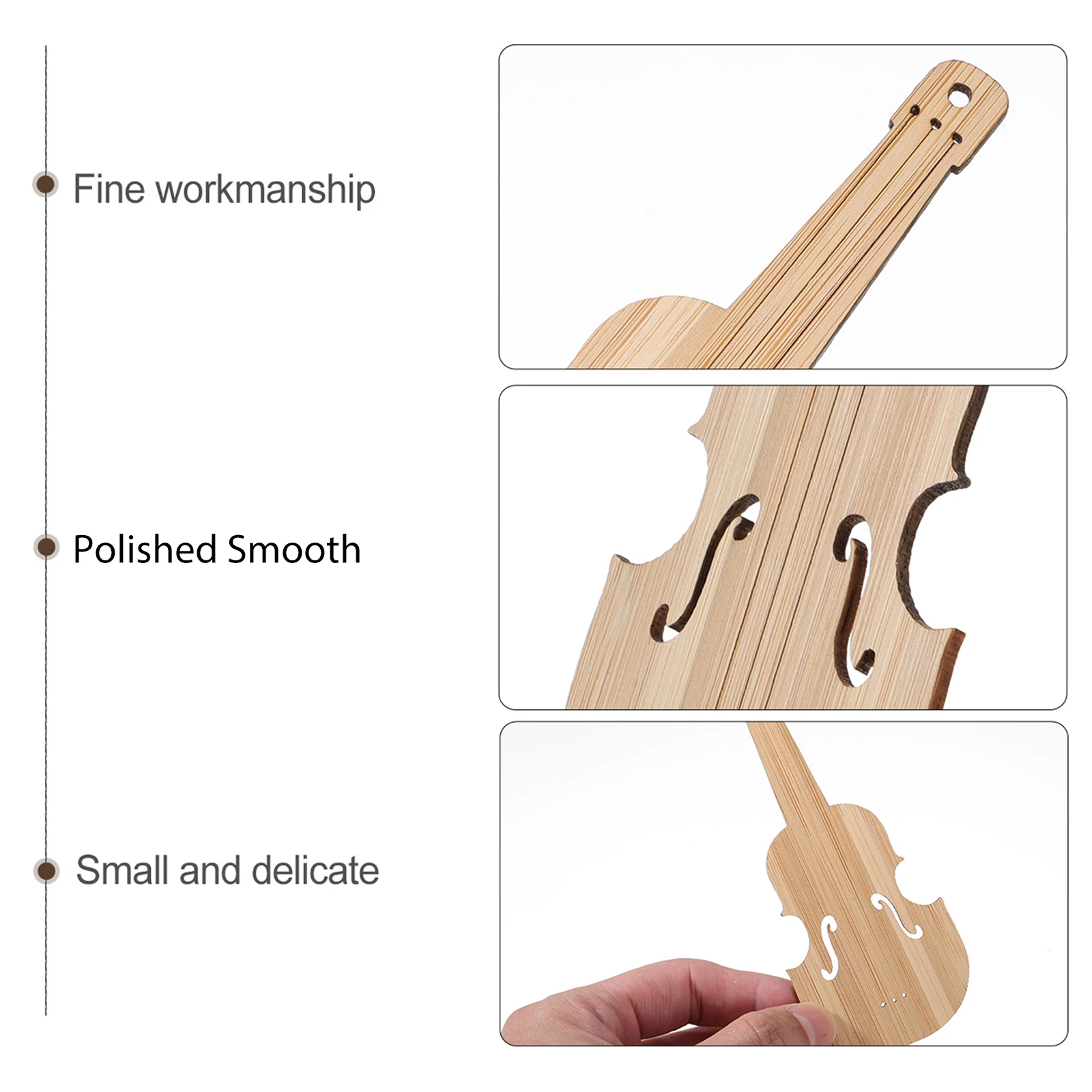6pcs Bookmarks Blank Unfinished Bamboo Tag Wood Tags Violin Shape Unfinished Eco Friendly Gift Idea DIY Project Supplies