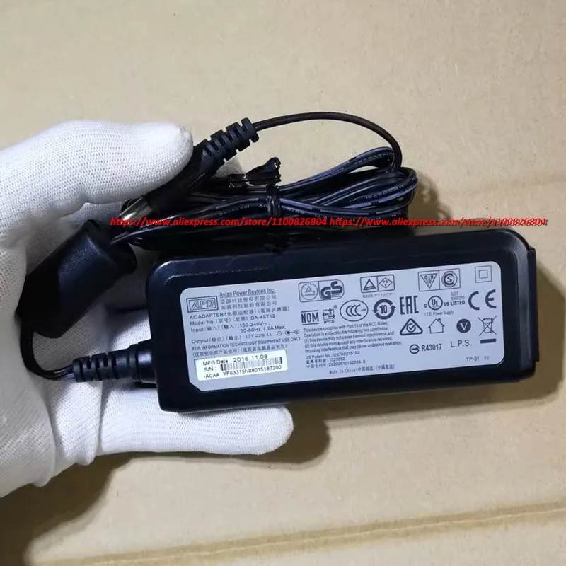 DA-48T12 Asian Power Devices APD 12V 4A 48W Genuine Switching AC Adapter 5.5x2.1mm DA-48Q12 Monitor Power Supply Charger