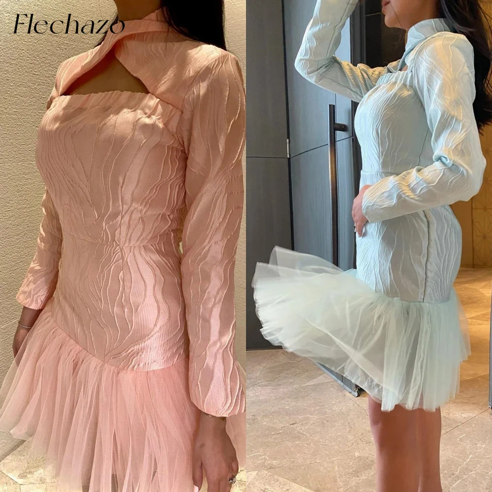 Flechazo Embroidery Satin Short Evening Dresses Simple High Collar A-line Formal Occasion Gown 2024 vestidos de graduación
