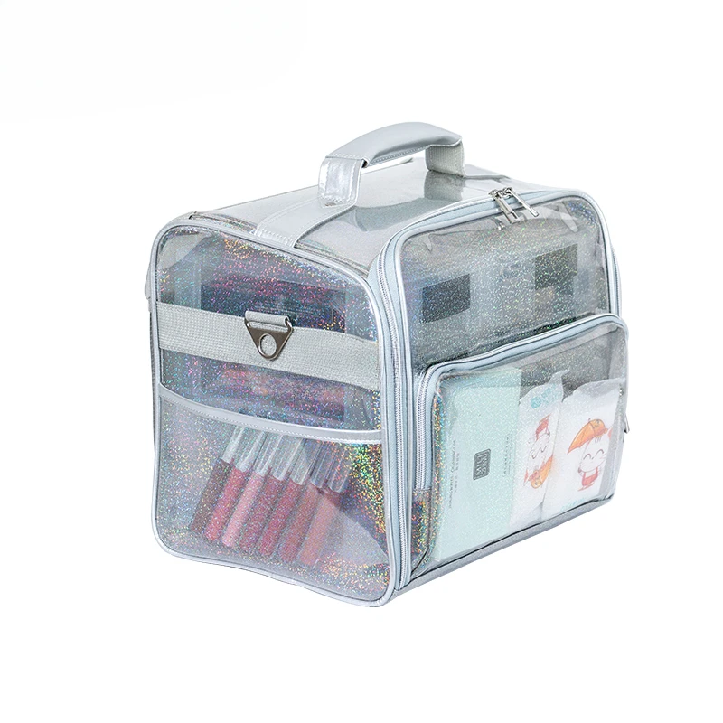 for FAMA factory Wholesale PVC Waterproof Material Vanity Box Large Storage new Popular Glitter Grey Makeup Bag