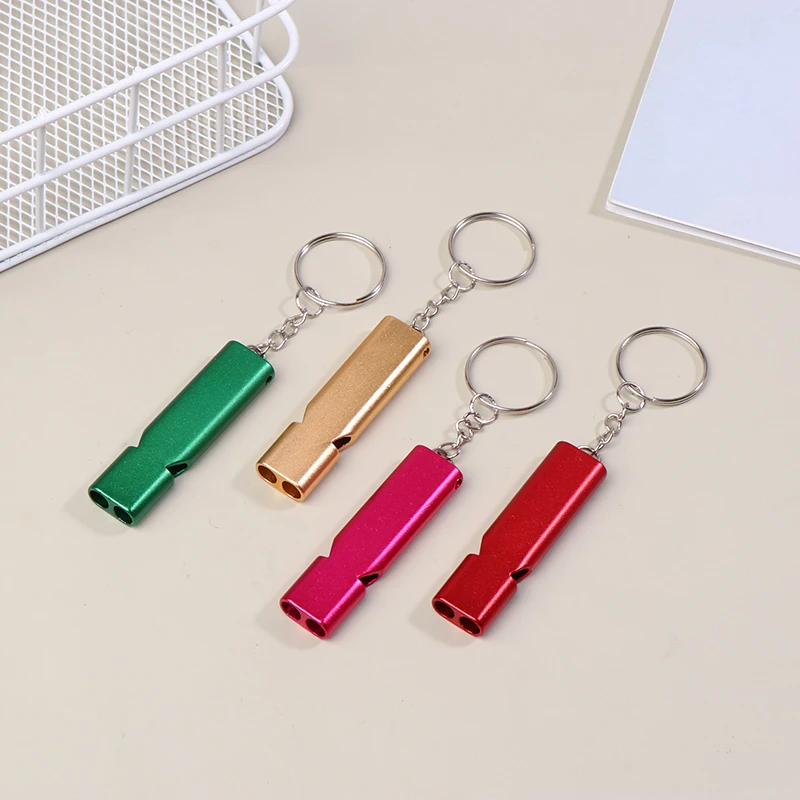 2Pcs Portable Aluminum Safety Whistle Double Pipe Whistle Keychain High Decibel Outdoor Camping Multifunction Survival Whistle