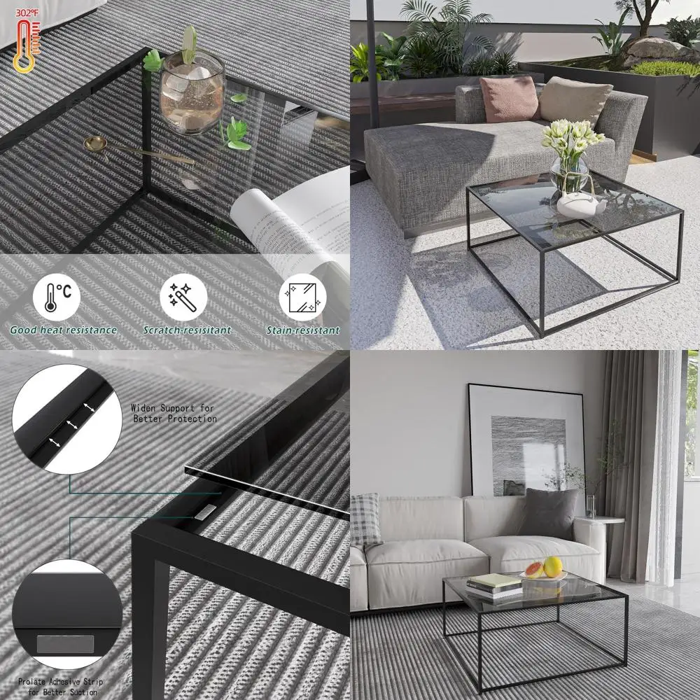 

Modern Square Glass Coffee Table for Small Living Rooms with Metal Frame, Easy Assembly, 26.4 x 26.4 x 15.7, Gray Black