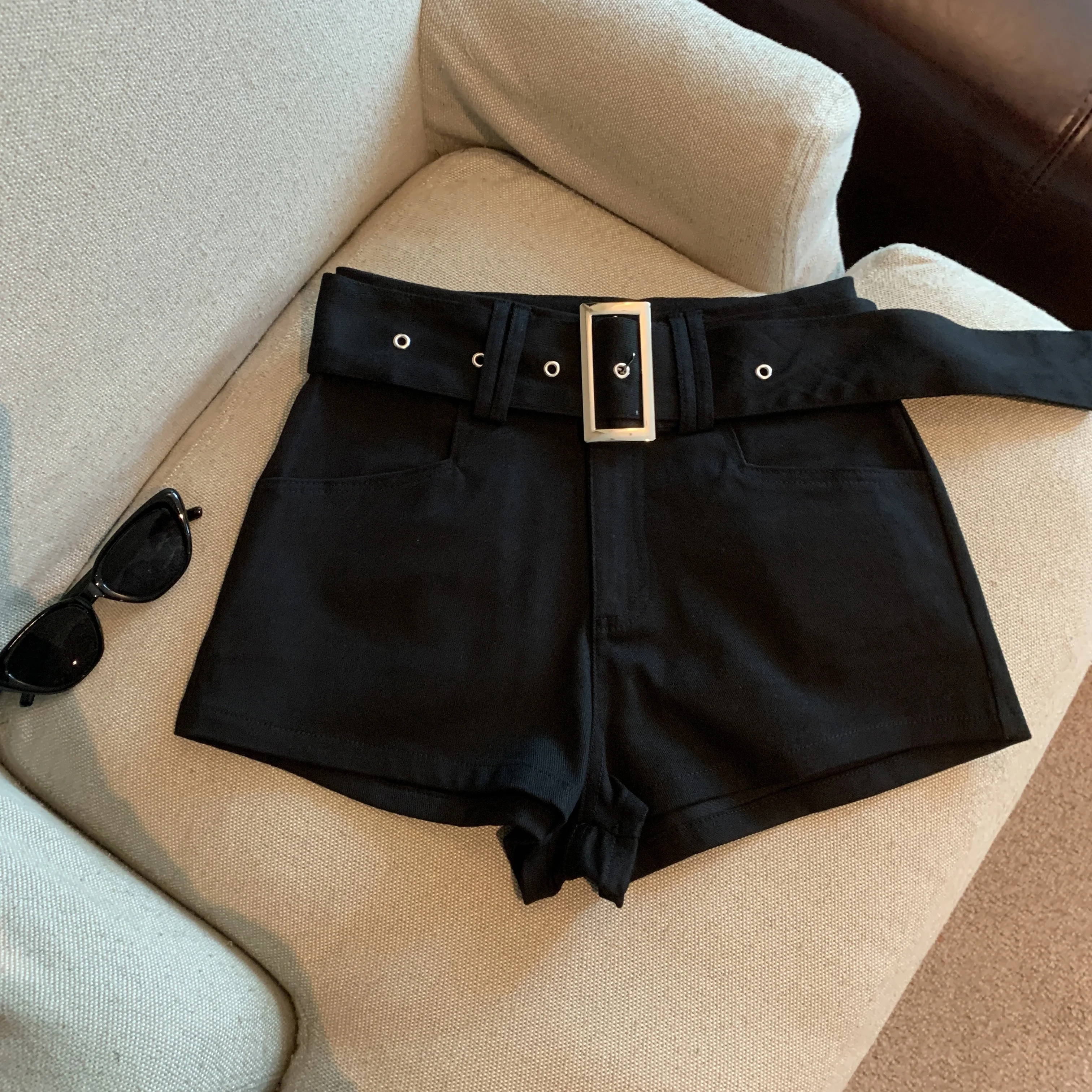 

Korean Women Black White Office Lady Versatile Shorts Summer Khaki High Waist Slim Wide Leg Short Pant Casual Fashion Streetwear