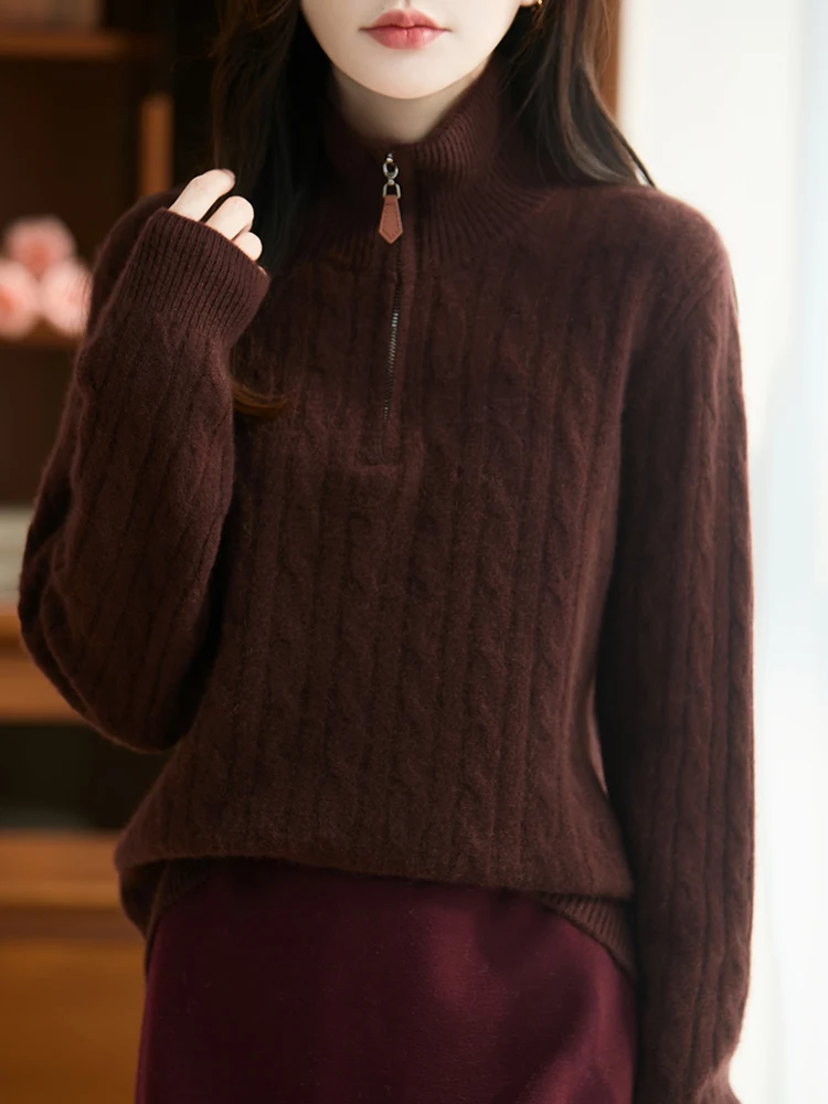 2025年ブラウス高品質レディース冬セーター100％メリノウールニットウェア新作タートルネックプルオーバーレディース長袖トップス