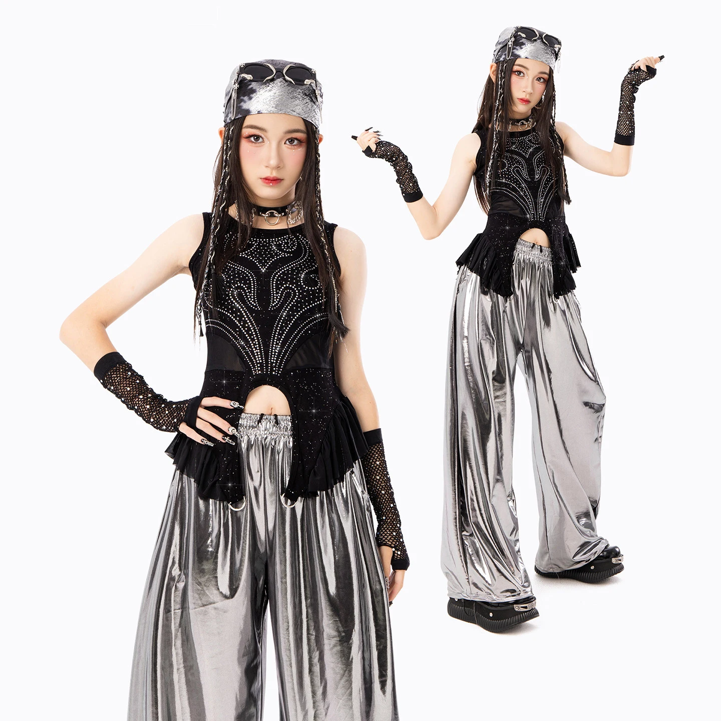2026 Black Vest Sliver Hip Hop Dance Rave Clothing For Girls Fashion Show Catwalk Performance Costumes Jazz Dance Wear DQS23718