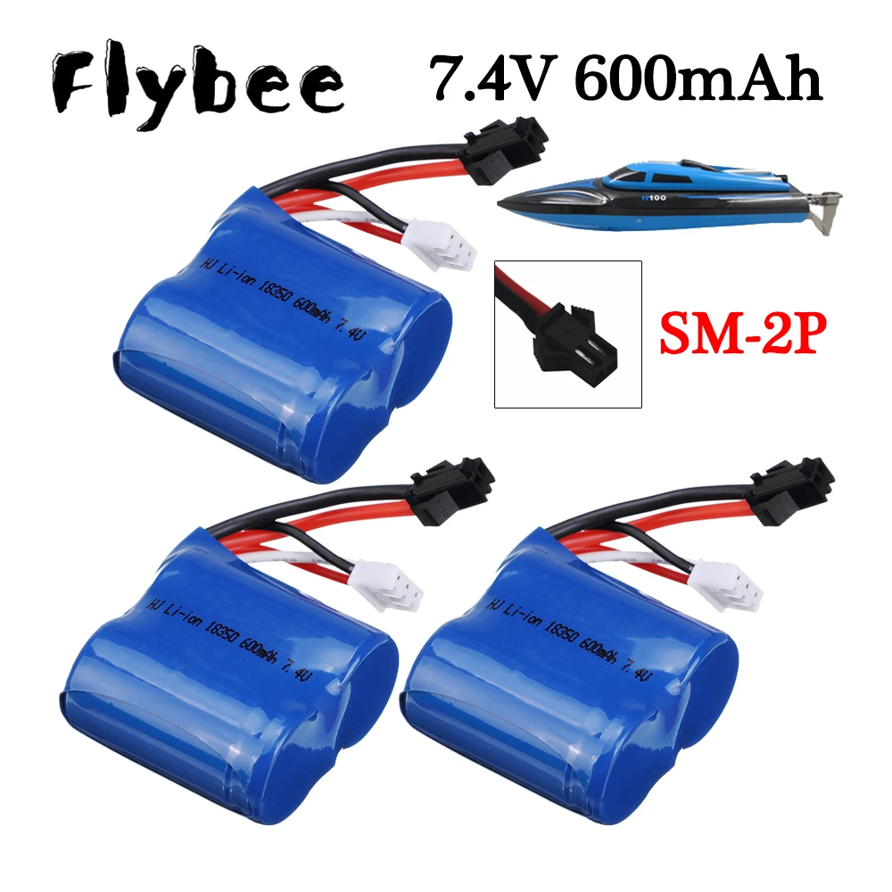 7.4v 600mAh Li-ion Battery for H100 H102 H106 2S 18350 7.4v Battery with SM-2P Plug for JJRC S1 S2 S3 S4 S5 High Speed RC boats